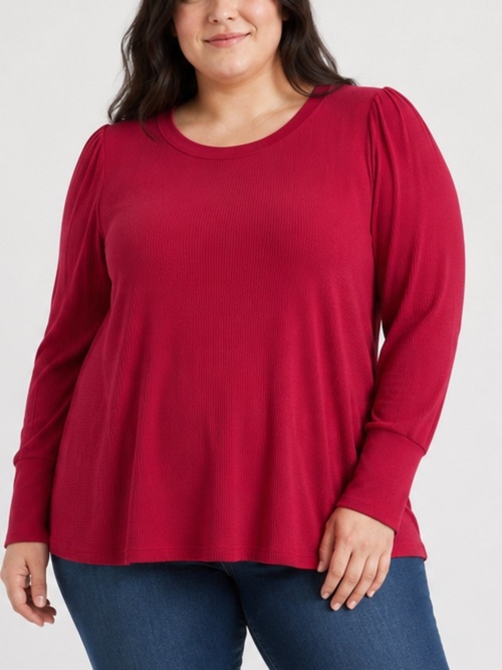 Torrid Women’s Size 3 Red Waffle Knit Puff Sleeve Button Cuff Top Plus Size